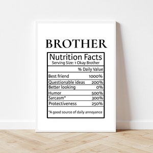 Bruder Ernährung Facts Druck, lustige Bruder Druck, Geschenk für Bruder, lustige Bruder Definition Druck, Wand Kunst Druck, Bruder Geburtstag Git