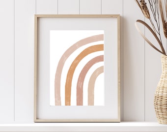 Impresión de arco iris neutral, arco iris de Boho, impresiones de Boho, arte de pared de arco iris mínimo, arte de pared de vivero vivero de Boho, impresión de arte beige, arte neutral de género
