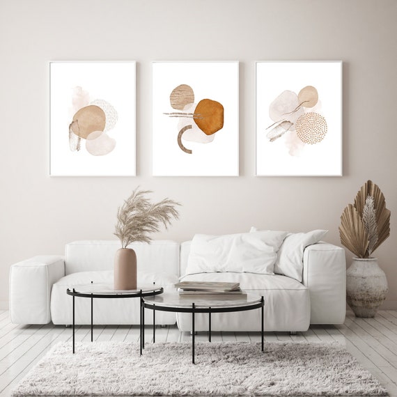 Neutral Abstract Wall Art, Blush Pink and beige Abstract Set of 3 Prints, Terecotta and Pink  Prints,Minimalist Poster, Set of 3 Watercolour