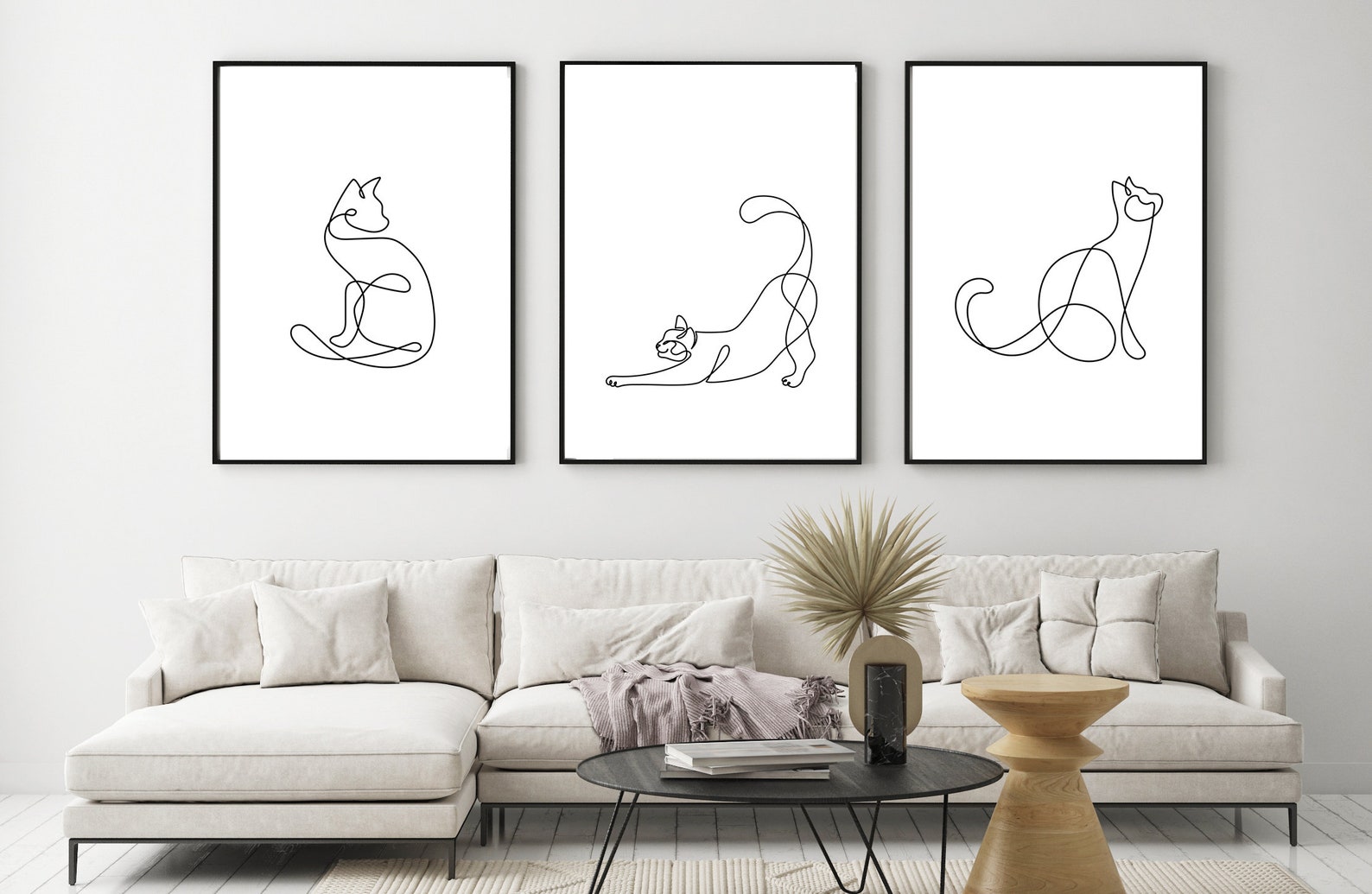 Cat Line Art Set of 3 Prints Cat Line Drawing Minimalistic - Etsy