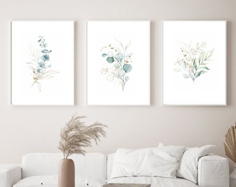 Eucalyptus Plant Art, Set of 3 Prints, Botanical Wall Art, Eucalyptus Gift Her, Nature Picture, Feature Wall Art, Watercolour Design