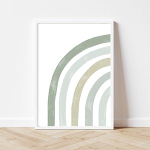 Sage Green Minimal Rainbow Wall Art, Pastel Green Rainbow Nursery Wall Art, Rainbow Baby Room Decor, Kids Playroom Decor Gender Neutral Art