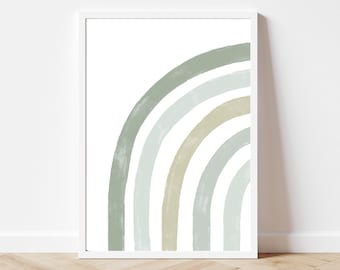 Saliegroene minimale regenboog kunst aan de muur, pastelgroene regenboogkwekerij kunst aan de muur, regenboog babykamer decor, kinderen speelkamer decor gender neutrale kunst