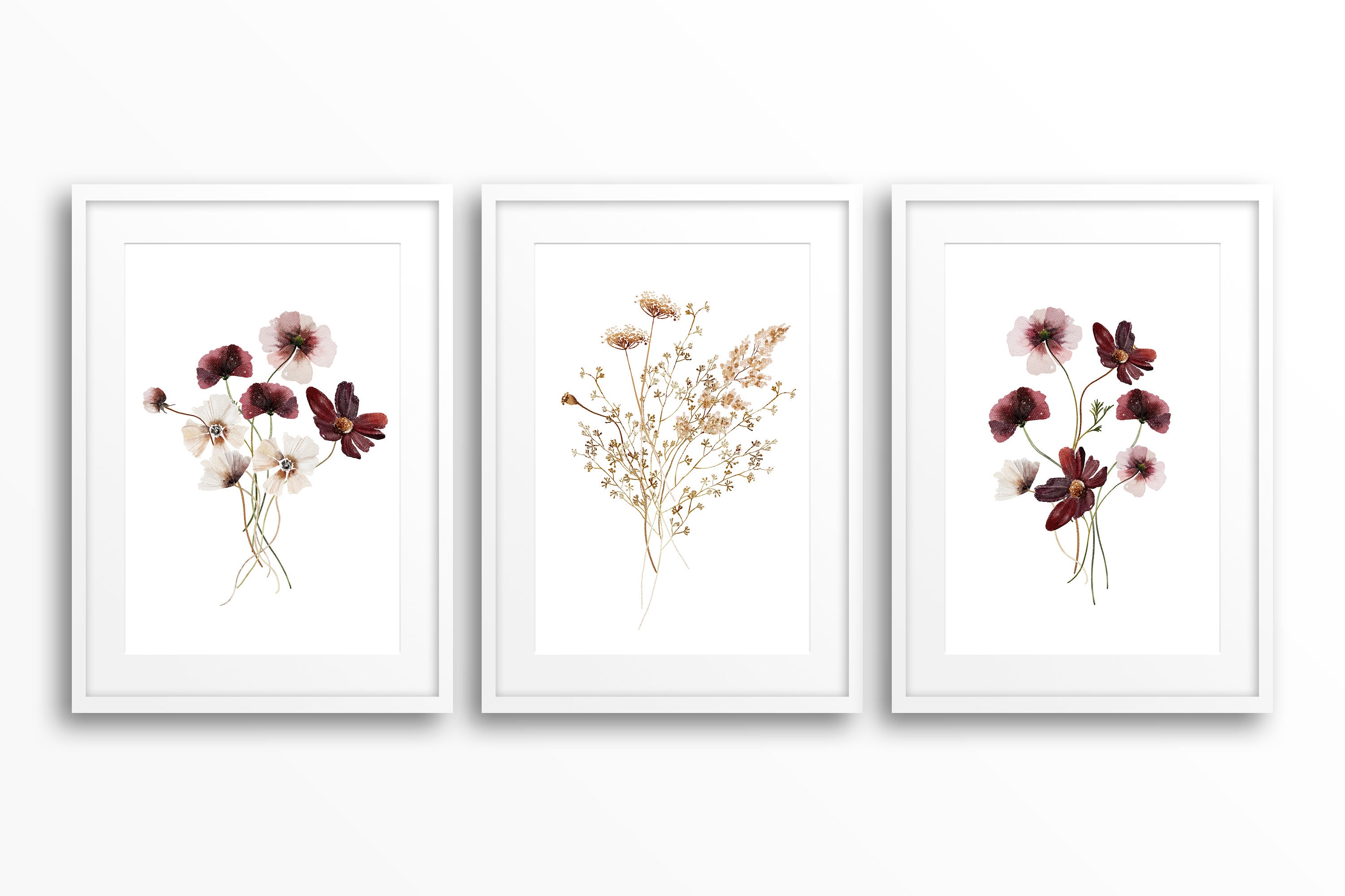 Watercolour Flowers Set of 3 Prints, Wildflower Set of 3, Watercolor ...