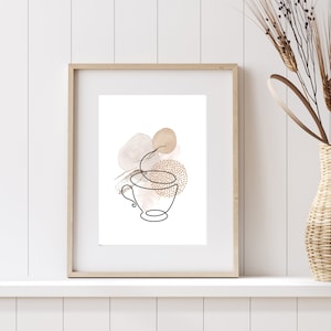 Abstract Coffee Line Art Print, Coffee Painting Minimal, Coffee Cup One line Drawing, Minimalist Tea Line art ,Kitchen Wall Decor Coffee