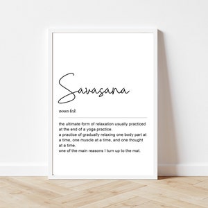 Yoga Definition Druck, Yoga Druckbare Wandkunst, Motivations-Zuhause-Yoga-Zitat printable, Savasana Definition Print, Namaste Definition Print