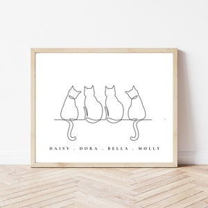 4 Cat Owner Wall Decor, 4 Cats Line Drawing Wall art, Personalised Cat Gifts, Cat Line Art, Pet Print, Gift for Cat Lover, DIGITAL DOWNLOAD