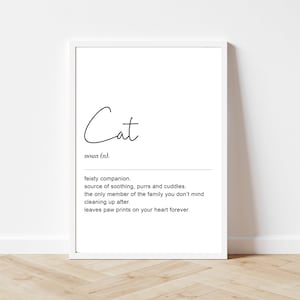 Cat Definition Print Wall art, Personalised Cat Gifts, Cat Line Art, Pet Print, Gift for Cat Lover, Cat Quote Print