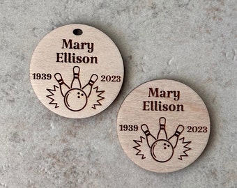 Personalized bowling celebration of life keepsake, memorial service event favor