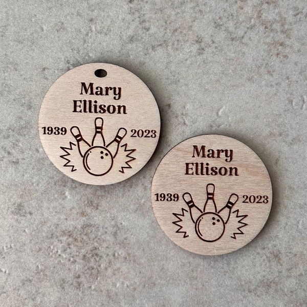 Personalized bowling celebration of life keepsake, memorial service event favor