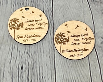Personalized dandelion celebration of life keepsake, memorial service event favor