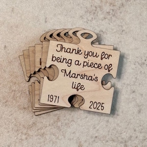 Personalized puzzle piece celebration of life keepsake, memorial service event favor