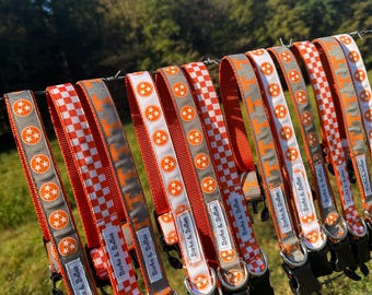 TENNESSEE volunteers, TN tristar, Checkered, Power T handmade dog collars and leashes