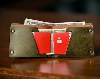 Personalized Handmade Slim Leather Wallet: Minimal Stitchless Design, Vegetable Tanned Pueblo Leather