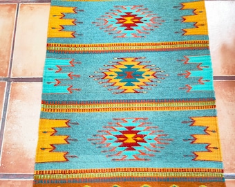 Authentic Zapotec Rug ( Candles and Diamonds ) *Traditional pattern* 100% Sheep Wool and Natural Dyes. 24"in W x 39"in L.