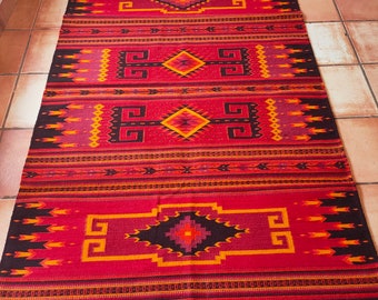 Authentic Zapotec Rug ( Traditional Design ) * Teotitlán Del Valle* 100% Sheep Wool and Natural Dyes. 52"inW x 79"inL.