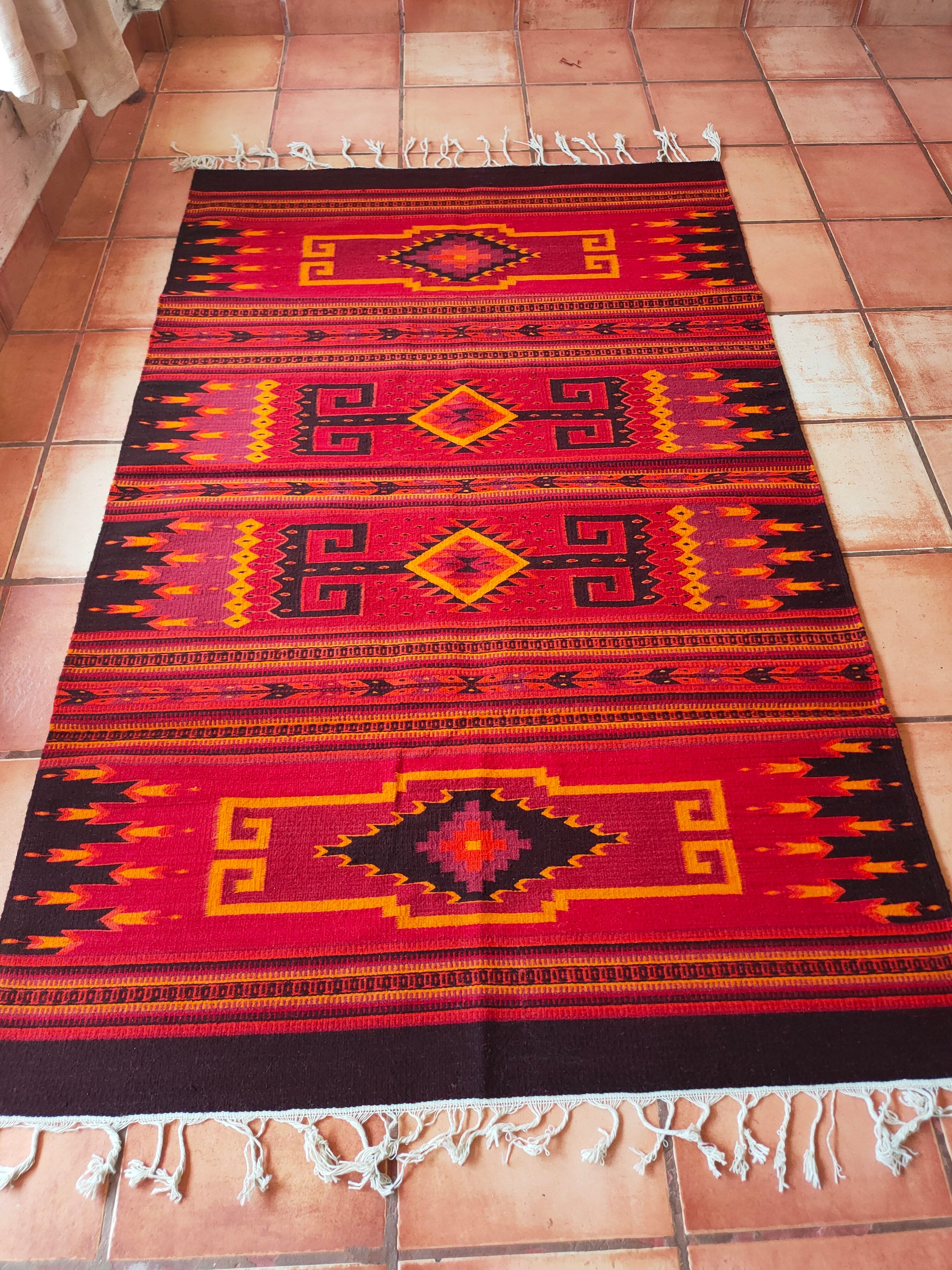Authentic Zapotec Rug Traditional Design Teotitlán Del Valle 100% Sheep ...
