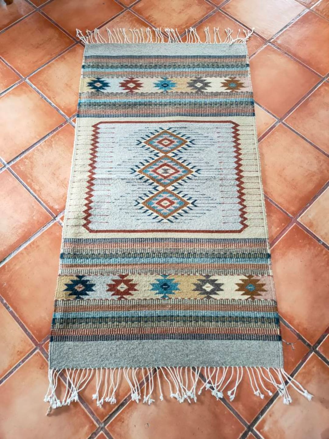 Authentic Zapotec Rug cielo Zapoteco Old Traditional Pattern zapotec Diamonds 100 Wool and