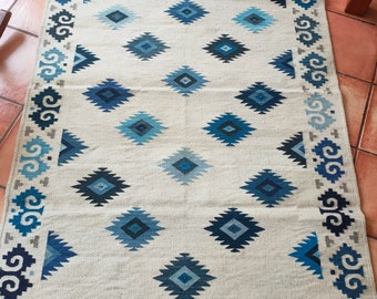 Authentic Zapotec Area Rug ( Grecas y Diamantes Zapotecos ) Old Traditional Pattern *Zapotec Diamonds* 52"in W x 79"in L.