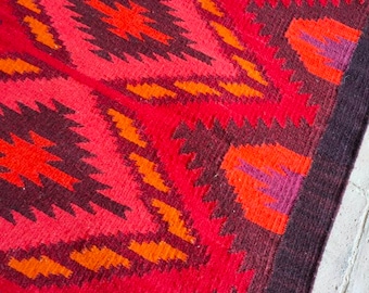 Zapotec Rug (Agave Rojo) 100%Wool and Natural Dyes. 32&quot;W x 59&quot;L.