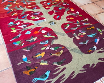 Authentic Zapotec Rug ( Tree Of Life ) *Old Traditional Design* 100% Wool and Natural Dyes. 52"inW x 79"inL.