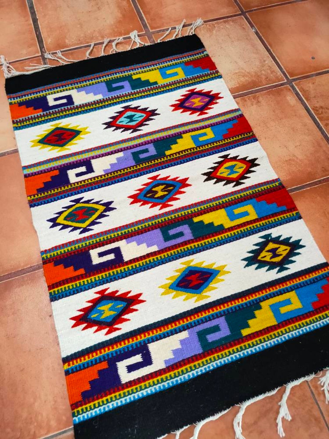 Authentic Zapotec Rug Grecas Y Diamantes 100%sheep Wool. 24in W X 39in ...