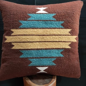 Authentic Zapotec Pillowcase. ( Zapotec Symbols ) *Diamonds* 100% Wool and Natural Dyes. 19"W x 19"L.