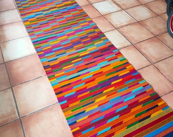 Authentischer Zapotec-Teppich (Flurläufer) * Modern * 100 % Schafwolle und natürliche Farbstoffe. 32 Zoll B x 118 Zoll L.