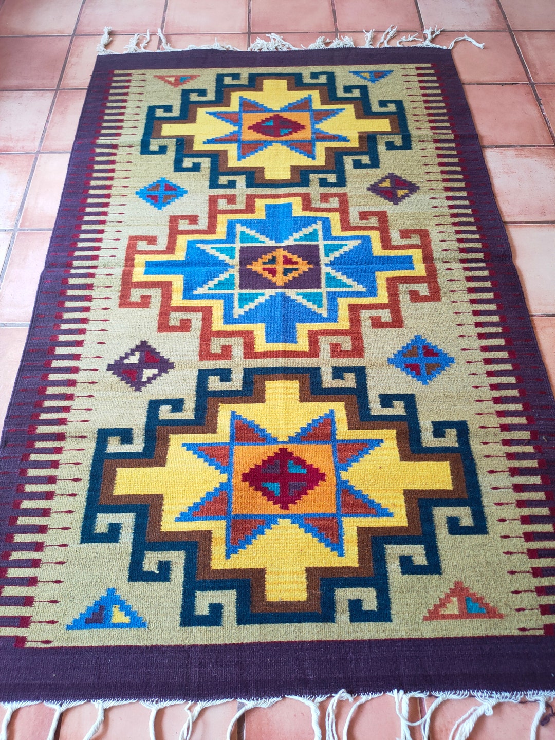 Authentic Zapotec Area Rug ( Estrella Zapoteca ) Old Traditional ...