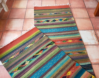Authentischer Zapotec-Teppich (Flurläufer) *Regen und Berge * 100 % Schafwolle und natürliche Farbstoffe. 32 Zoll B x 118 Zoll L.