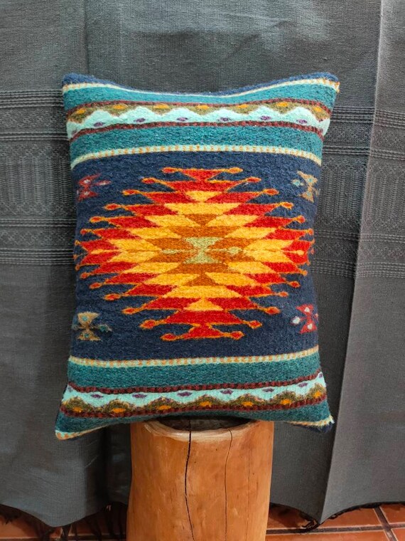 Authentic Zapotec Pillow Cover Diamonds 100 Sheep Wool Etsy