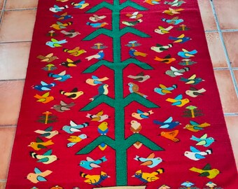 Authentic Zapotec Rug (Tree Of Life) *Old Traditional Design* 100% Wool and Natural Dyes. 52&quot;in W x 79&quot;in L.