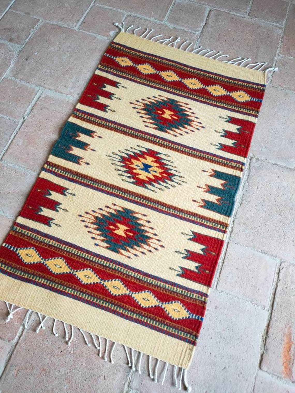 Authentic Zapotec Rug Velas Y Diamantes traditional Pattern 100% Sheep ...