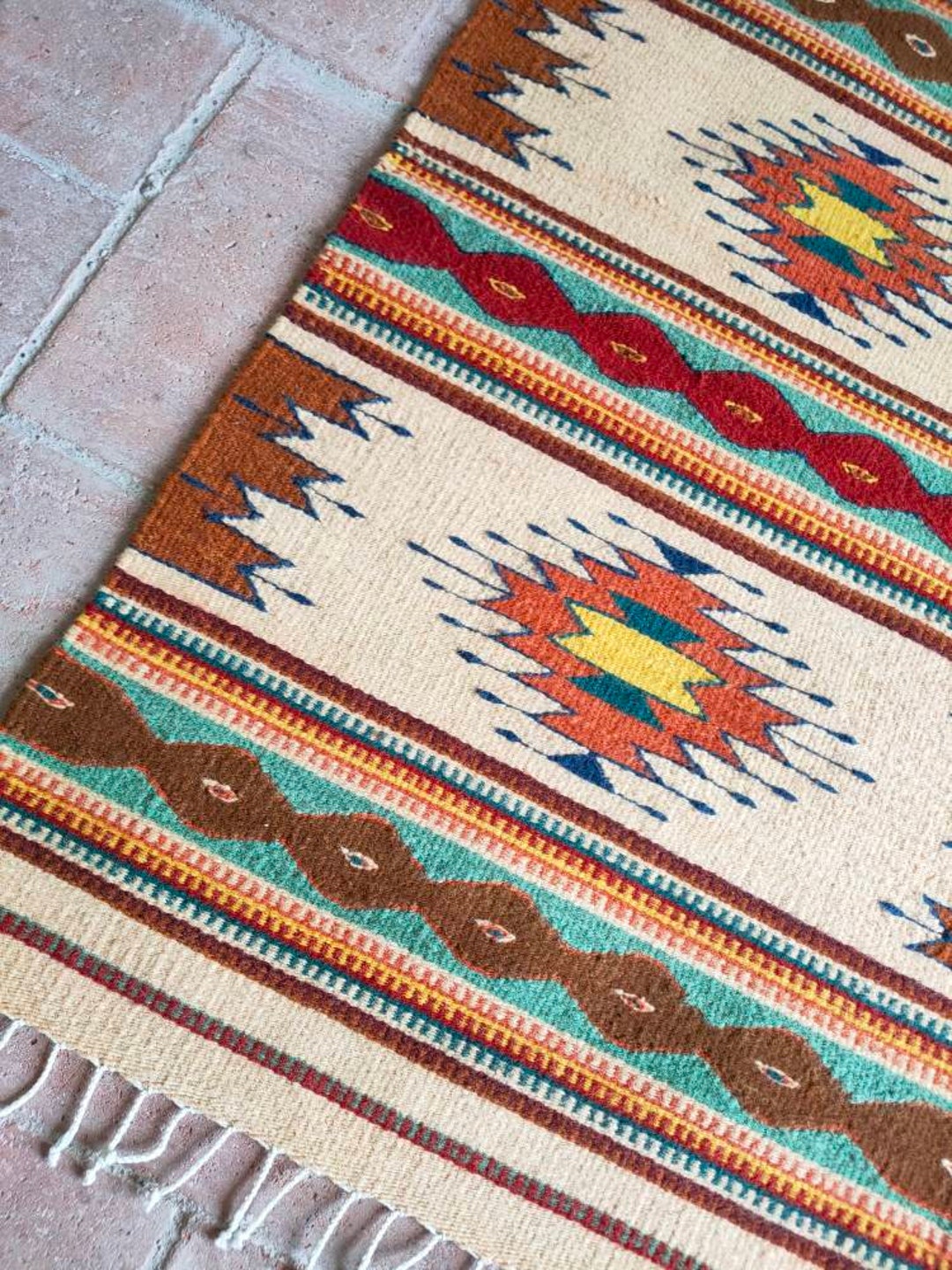 Authentic Zapotec Rug Velas Y Diamantes traditional Pattern 100% Sheep ...