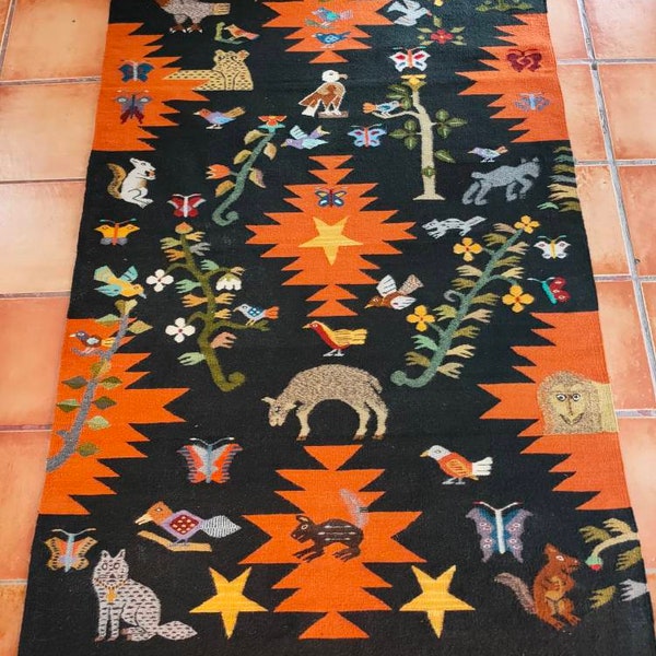 Authentic Zapotec  wall Hanging *Naturaleza* 100% Sheep Wool and Natural Dyes. 52"in W x 79"in L.