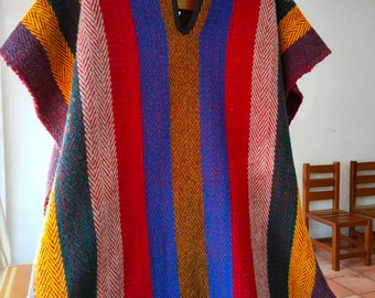 Authentic Zapotec Ponchos ( one Size Adult ) *Unisex* 100% Wool and Natural Dyes.  35"in W x 39"in L.