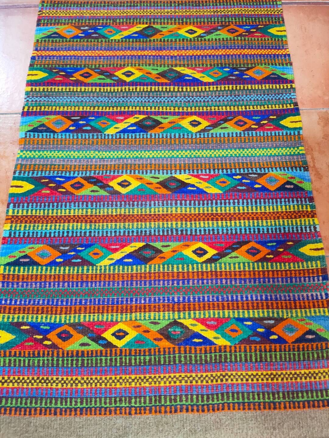 Authentic Zapotec Rug (chains) 100% Sheep Wool and Natural Dyes. 24
