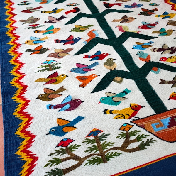 Authentic Zapotec Rug ( Tree Of Life ) *Old Traditional Design* 100% Wool and Natural Dyes. 52"inW x 79"inL.