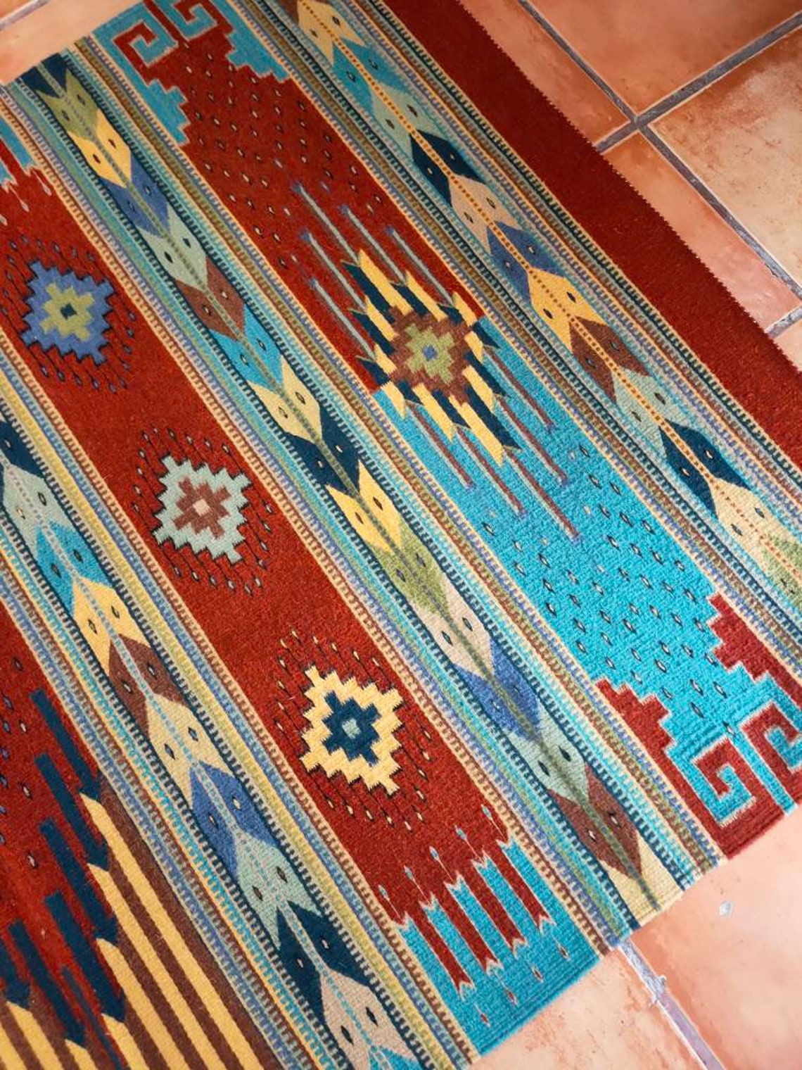 Authentic Zapotec Area Rug Grecas y Diamantes Zapotecos Etsy España