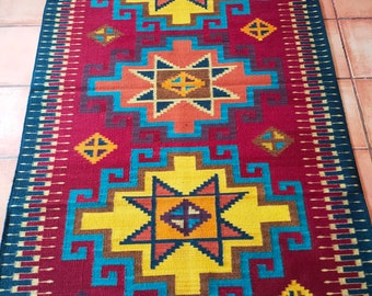 Authentic Zapotec Area Rug ( Estrella Zapoteca ) Old Traditional Pattern *Zapotec Diamonds* 52"in W x 79"in L.