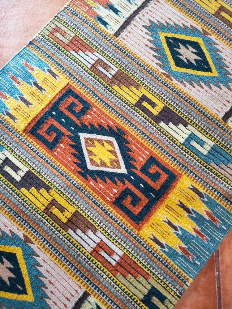 Authentic Zapotec Rug ( Monte-Alban ) *Old Traditional Design* 100% Sheep Wool and Natural Dyes. 32"in W x 59"in L.
