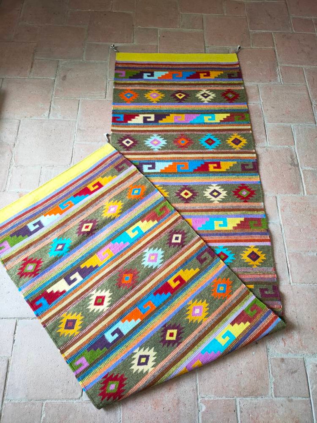 Authentic Zapotec Rug Mitla traditional Pattern 100 Wool and Natural