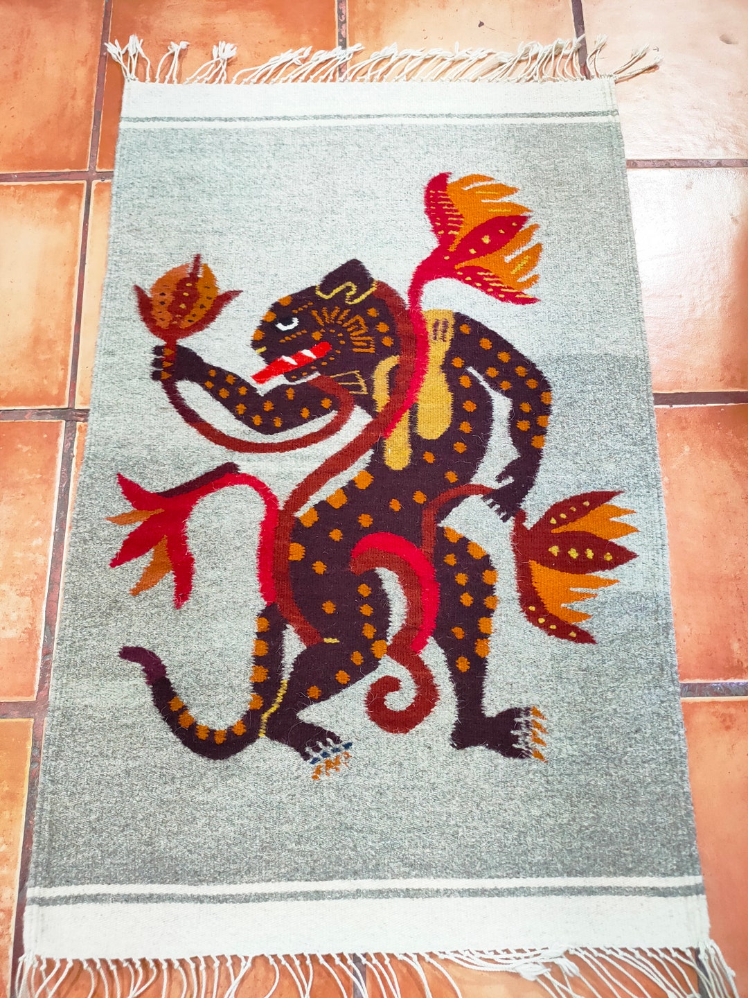 Authentic Zapotec Rug (jaguar) *traditional Pattern* 100% Sheep Wool ...