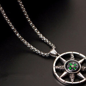 Fully Functional Directional Compass Sterling Steel Necklace