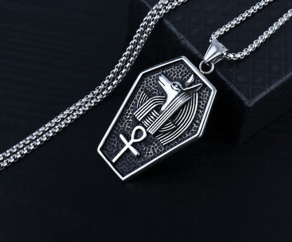 Egyptian Anubis and Ankh Pendant, Egyptian Jewelry Cartouche