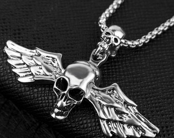 Skull Wings Stainless Steel Necklace
