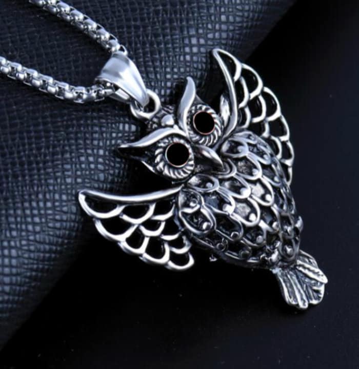 Silver Owl Necklace, Owl Necklace, Silver Winged Owl Pendant, Owl Necklace With Chain, Sterling Silv