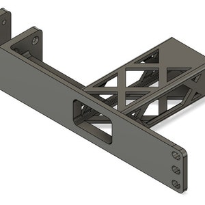 May include: A 3D printed, grey, plastic bracket with a lattice design. The bracket has a rectangular base and a vertical support with a lattice design. The bracket is designed to be mounted to a wall or other surface.