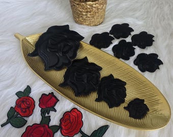 Embroidered Rose Iron-On Patch: Black or Red Floral Appliqué