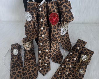 Handcrafted Leopard Print Necktie Necklace, Brooch Necktie, Women's Fashion Tie